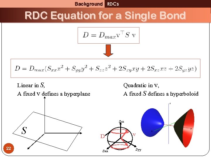 Background RDCs RDC Equation for a Single Bond Linear in S, A fixed v