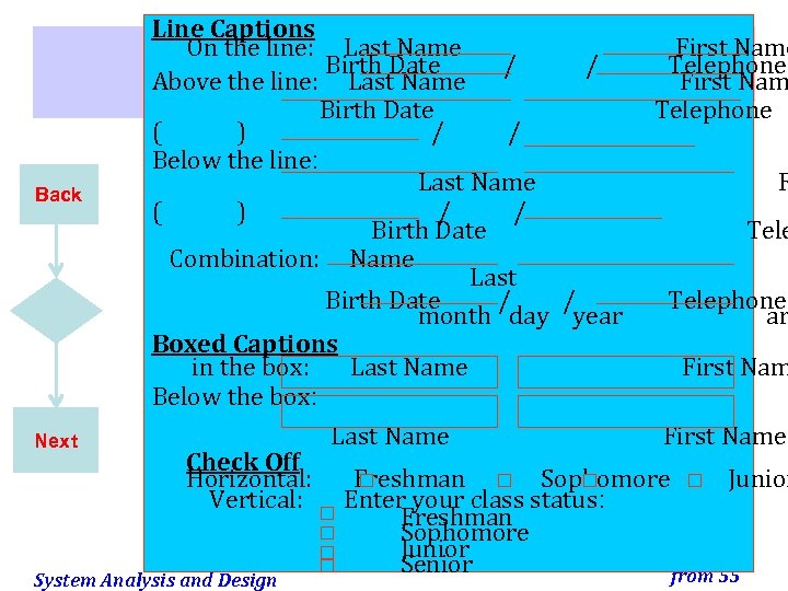 Back Next Line Captions On the line: Last Name First Name Birth Date /