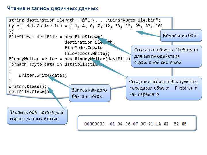 Чтение и запись двоичных данных string destination. File. Path = @