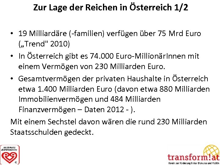 Zur Lage der Reichen in Österreich 1/2 • 19 Milliardäre (-familien) verfügen über 75