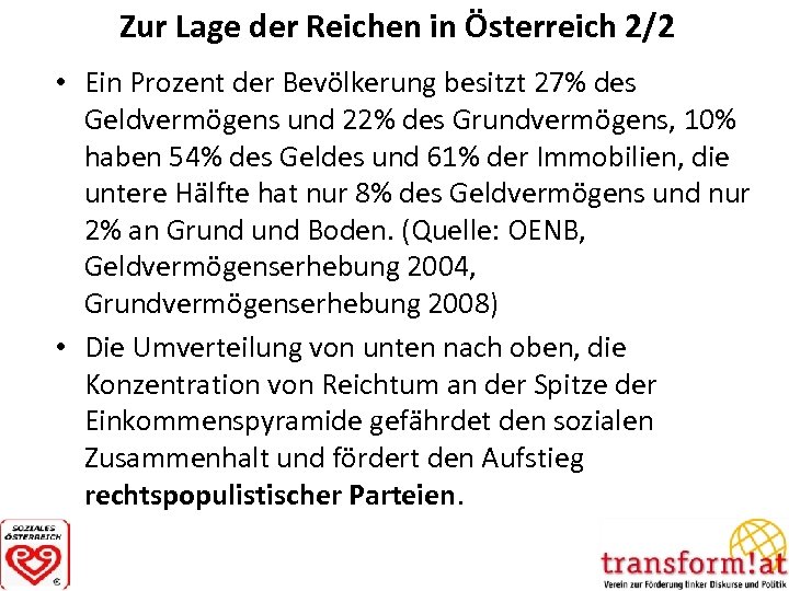 Zur Lage der Reichen in Österreich 2/2 • Ein Prozent der Bevölkerung besitzt 27%