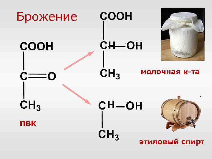 Брожение Н H молочная к-та H H ПВК этиловый спирт 