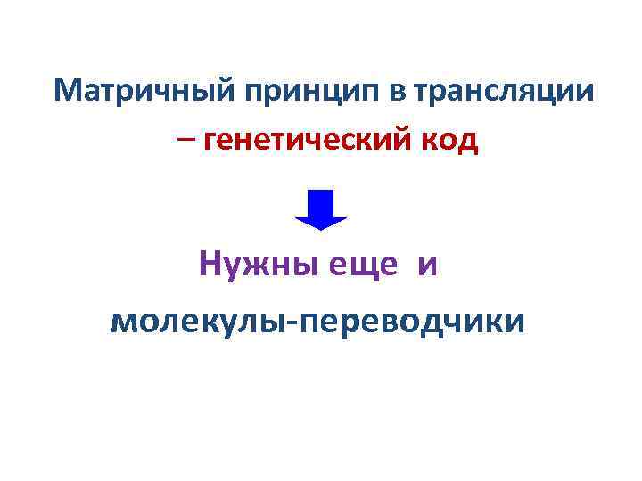 Матричный принцип в трансляции – генетический код Нужны еще и молекулы-переводчики 