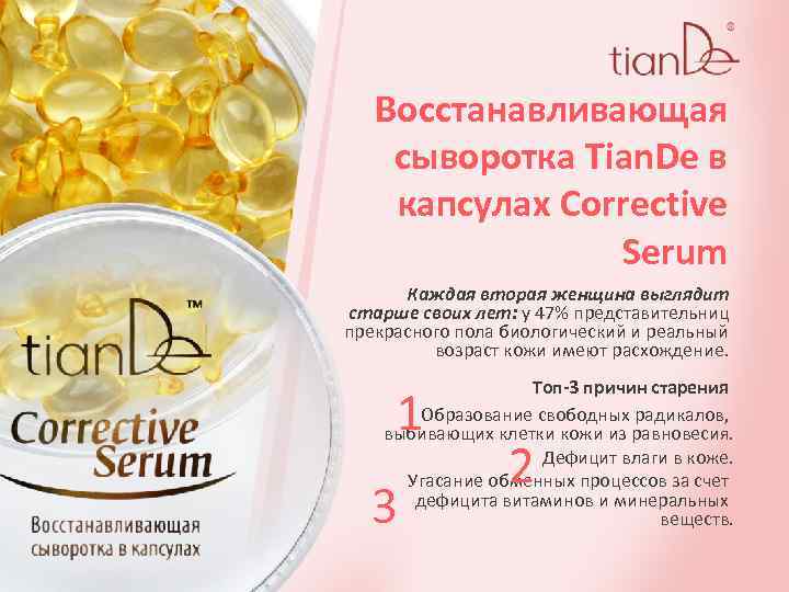 Восстанавливающая сыворотка Tian. De в капсулах Corrective Serum Каждая вторая женщина выглядит старше своих
