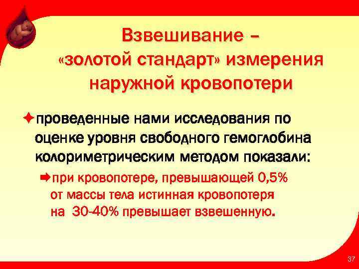 Взвешивание – «золотой стандарт» измерения наружной кровопотери èпроведенные нами исследования по оценке уровня свободного