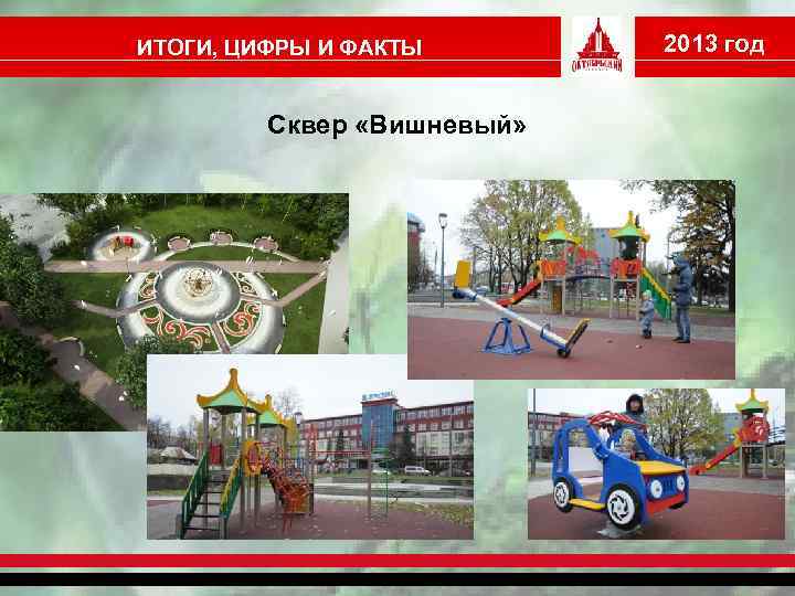 ИТОГИ, ЦИФРЫ И ФАКТЫ Сквер «Вишневый» 2013 год 