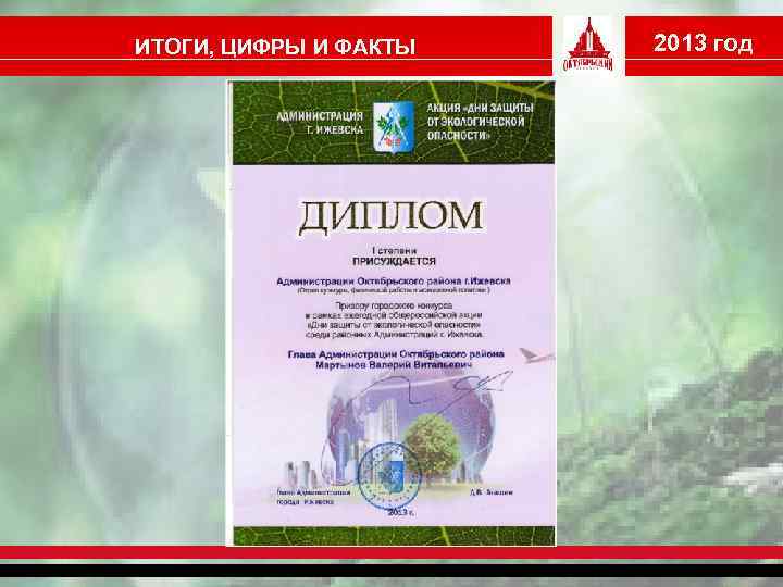 ИТОГИ, ЦИФРЫ И ФАКТЫ 2013 год 