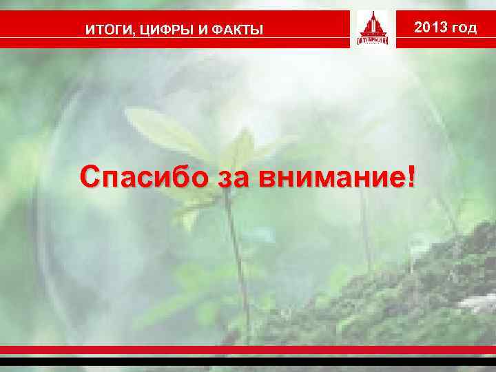ИТОГИ, ЦИФРЫ И ФАКТЫ 2013 год Спасибо за внимание! 