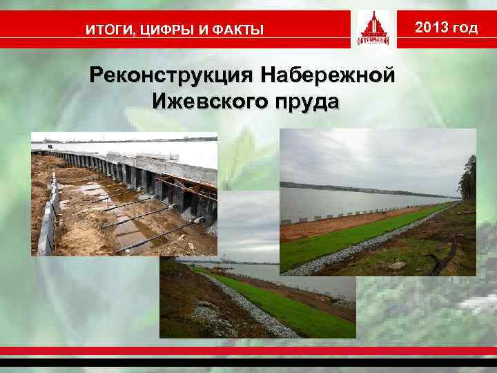 ИТОГИ, ЦИФРЫ И ФАКТЫ Реконструкция Набережной Ижевского пруда 2013 год 
