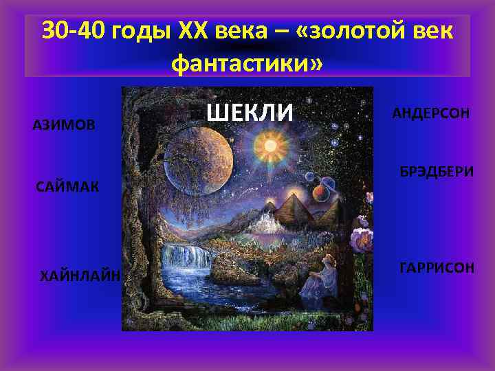 30 -40 годы ХХ века – «золотой век фантастики» АЗИМОВ САЙМАК ХАЙНЛАЙН ШЕКЛИ АНДЕРСОН