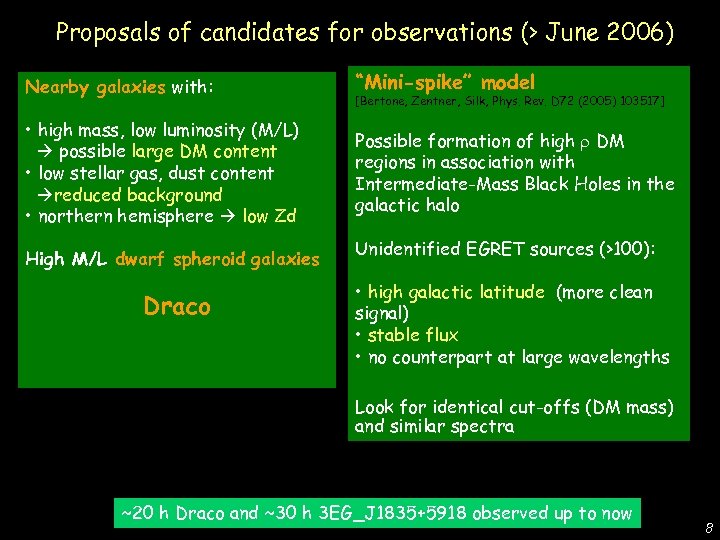 Nearby galaxies with: “Mini-spike” model • high mass, low luminosity (M/L) possible large DM