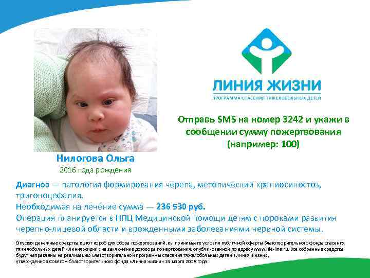 Отправь SMS на номер 3242 и укажи в сообщении сумму пожертвования (например: 100) Нилогова