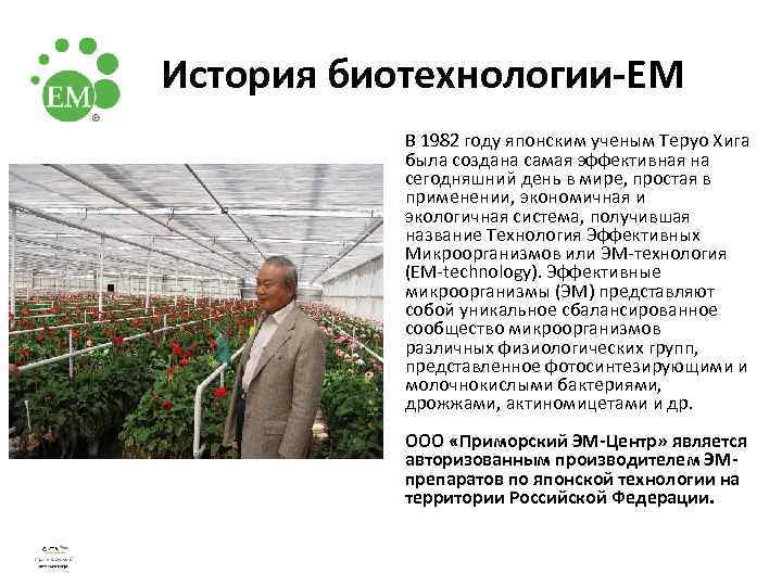  История биотехнологии-ЕМ В 1982 году японским ученым Теруо Хига была создана самая эффективная