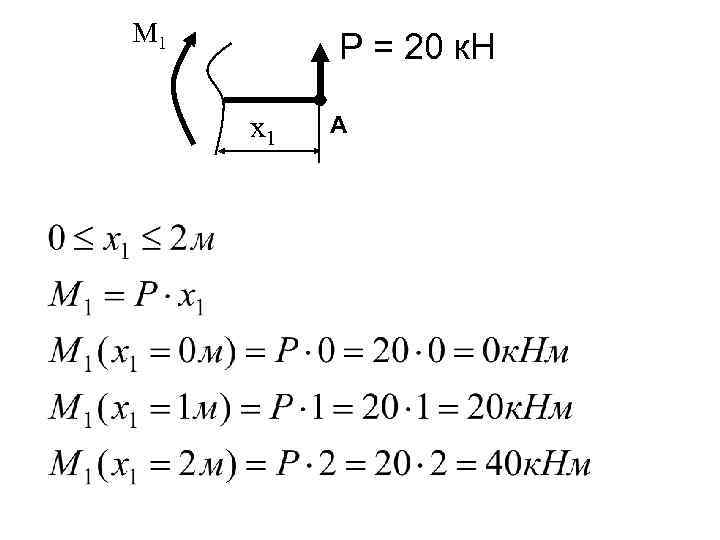 M 1 Р = 20 к. Н x 1 A 