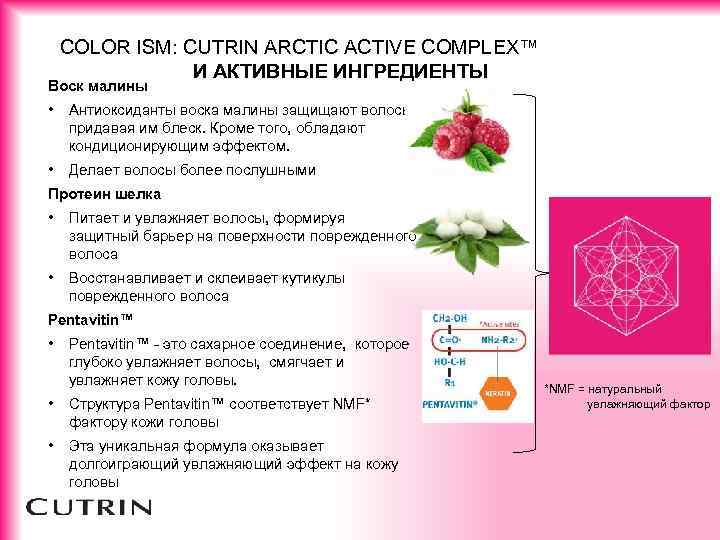 COLOR ISM: CUTRIN ARCTIC ACTIVE COMPLEX™ И АКТИВНЫЕ ИНГРЕДИЕНТЫ Воск малины • Антиоксиданты воска