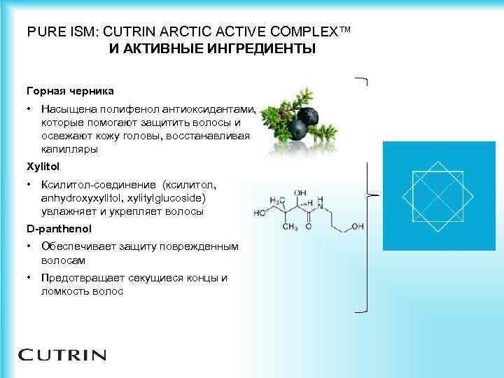 PURE ISM: CUTRIN ARCTIC ACTIVE COMPLEX™ И АКТИВНЫЕ ИНГРЕДИЕНТЫ Горная черника • Насыщена полифенол