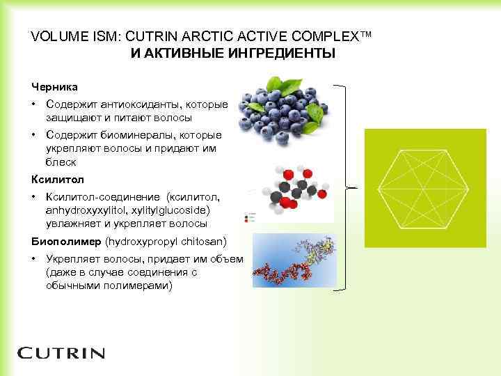 VOLUME ISM: CUTRIN ARCTIC ACTIVE COMPLEX™ И АКТИВНЫЕ ИНГРЕДИЕНТЫ Черника • Содержит антиоксиданты, которые