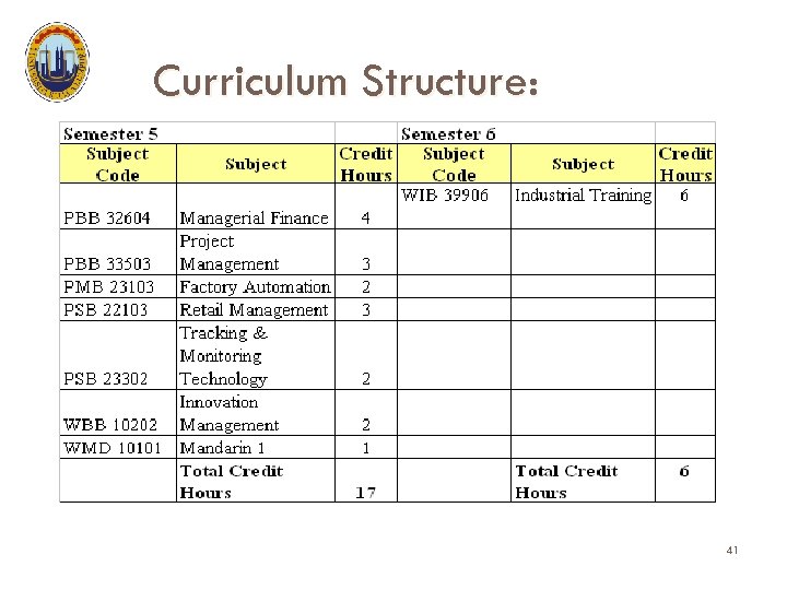 Curriculum Structure: 41 