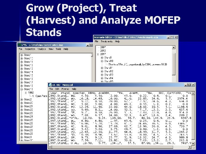 Grow (Project), Treat (Harvest) and Analyze MOFEP Stands 