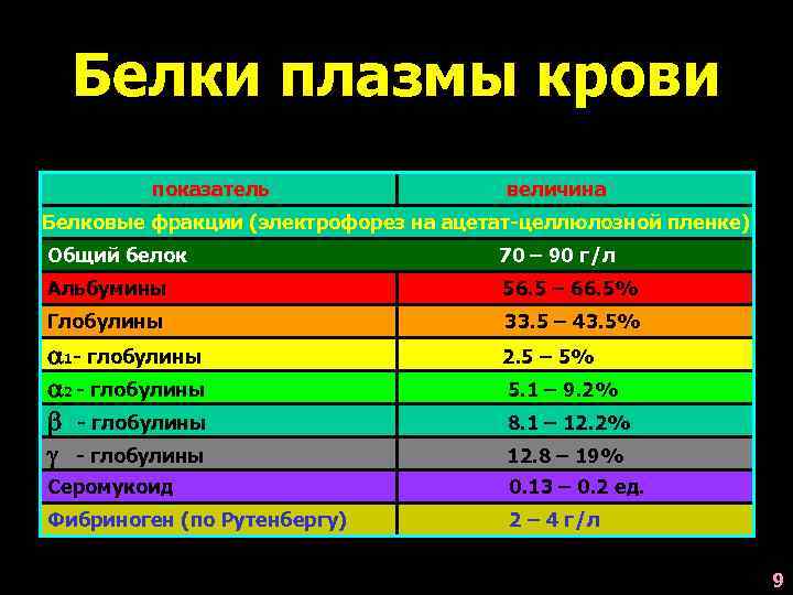 Белки плазмы в процентах