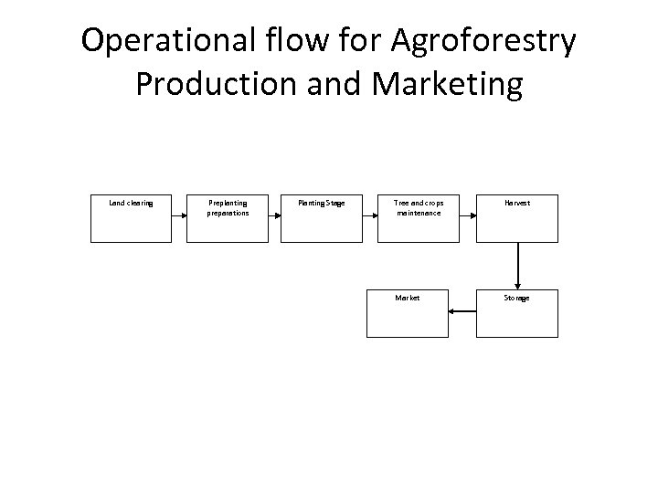 Operational flow for Agroforestry Production and Marketing Land clearing Preplanting preparations Planting Stage Tree