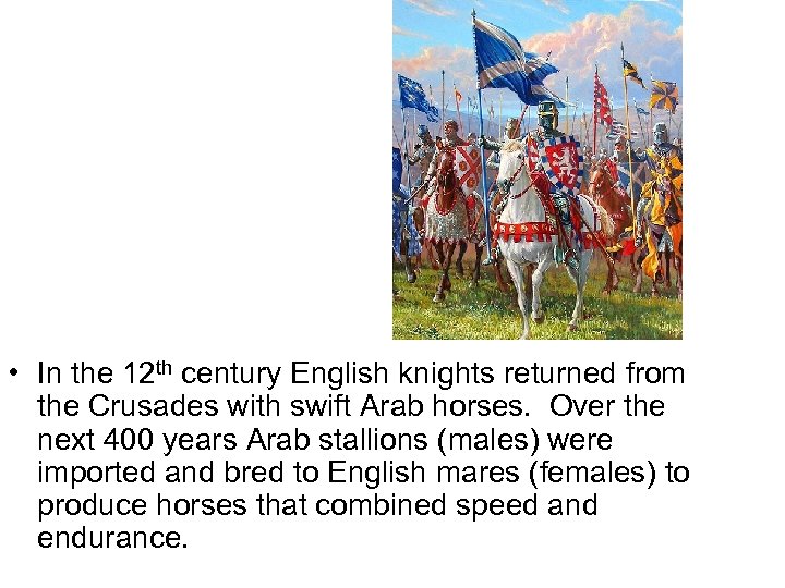  • In the 12 th century English knights returned from the Crusades with