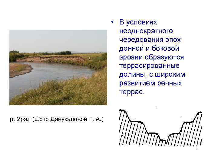  • В условиях неоднократного чередования эпох донной и боковой эрозии образуются террасированные долины,