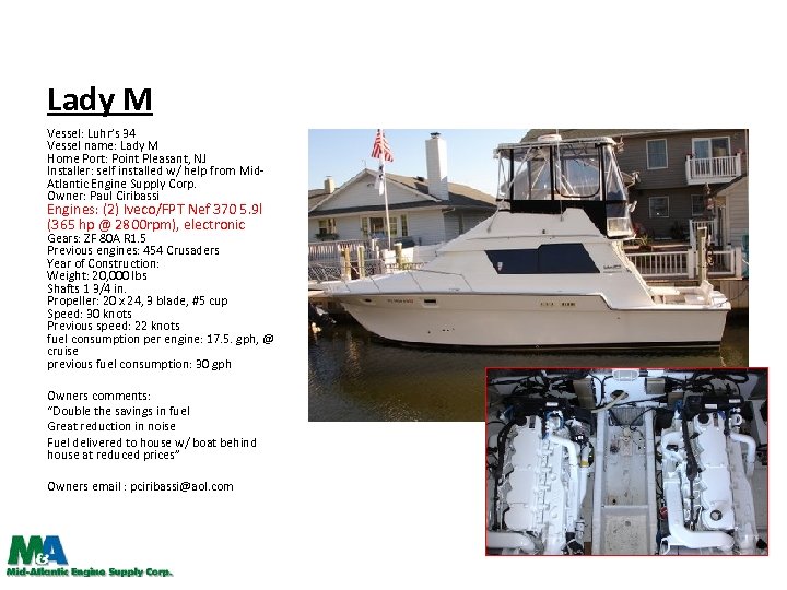 Lady M Vessel: Luhr’s 34 Vessel name: Lady M Home Port: Point Pleasant, NJ