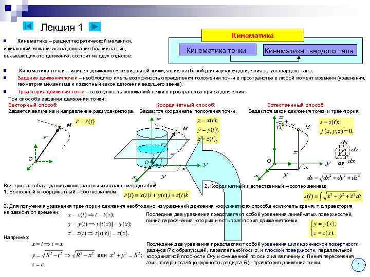 Лекция 1 Кинематика – раздел теоретической механики, изучающий механическое движение без учета сил, вызывающих