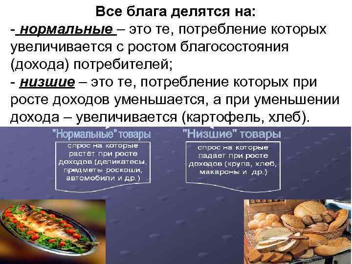 Все блага делятся на: нормальные – это те, потребление которых увеличивается с ростом благосостояния