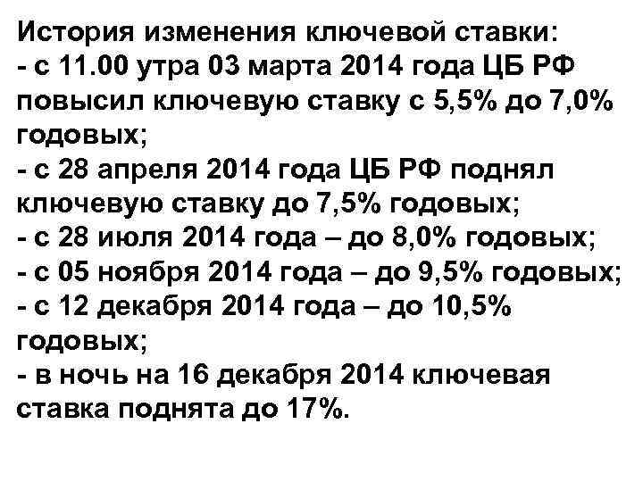 История изменения ключевой ставки: - с 11. 00 утра 03 марта 2014 года ЦБ