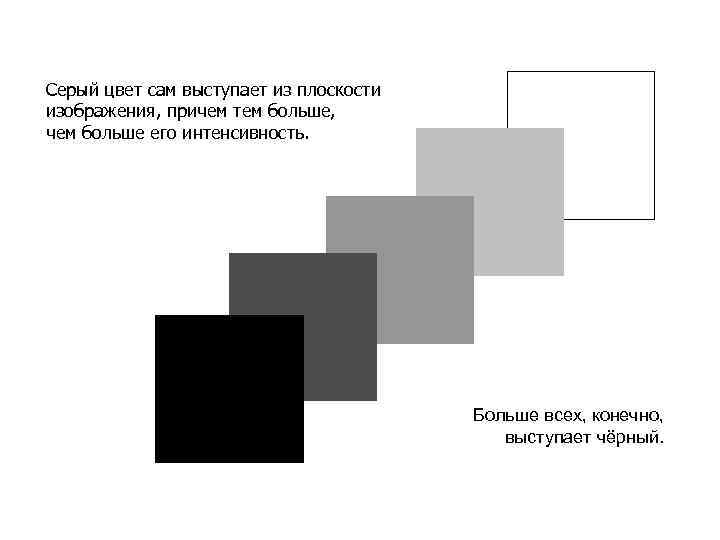 Серый цвет сам выступает из плоскости изображения, причем тем больше, чем больше его интенсивность.