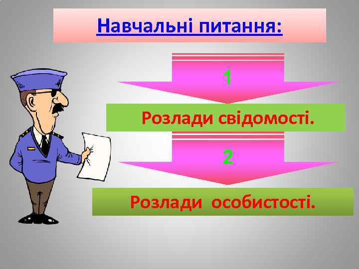 Навчальні питання: 1 Розлади свідомості. 2 Розлади особистості. 