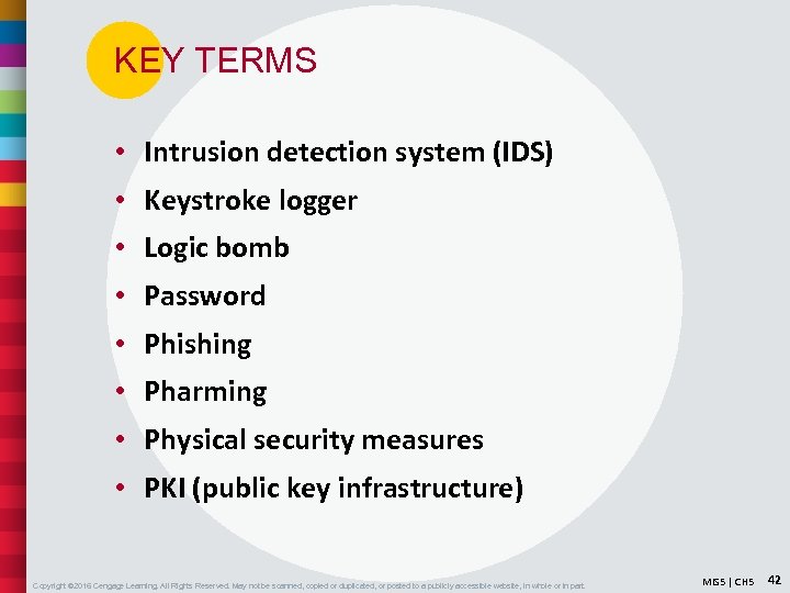 KEY TERMS • Intrusion detection system (IDS) • Keystroke logger • Logic bomb •