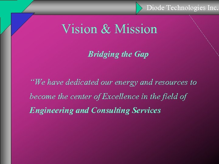 Diode Technologies Inc. Vision & Mission Bridging the Gap “We have dedicated our energy