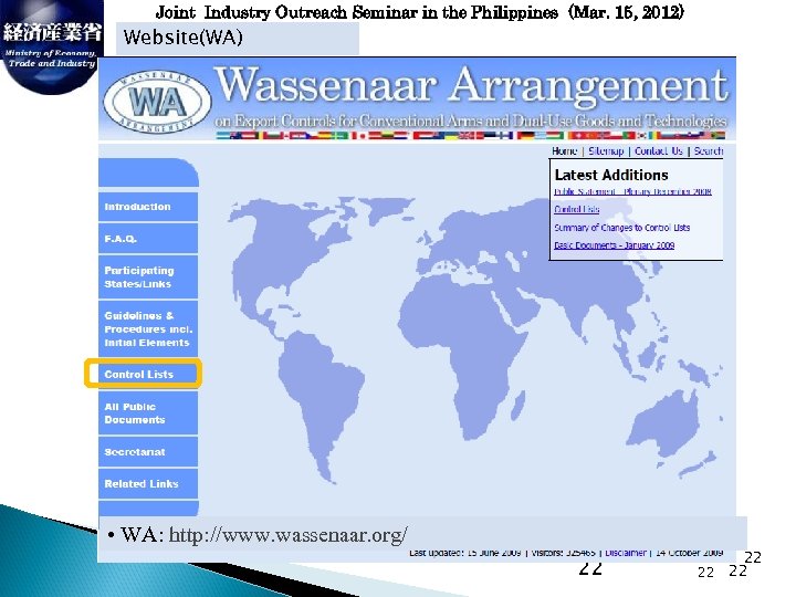Joint Industry Outreach Seminar in the Philippines (Mar. 15, 2012) Website(WA) • WA: http:
