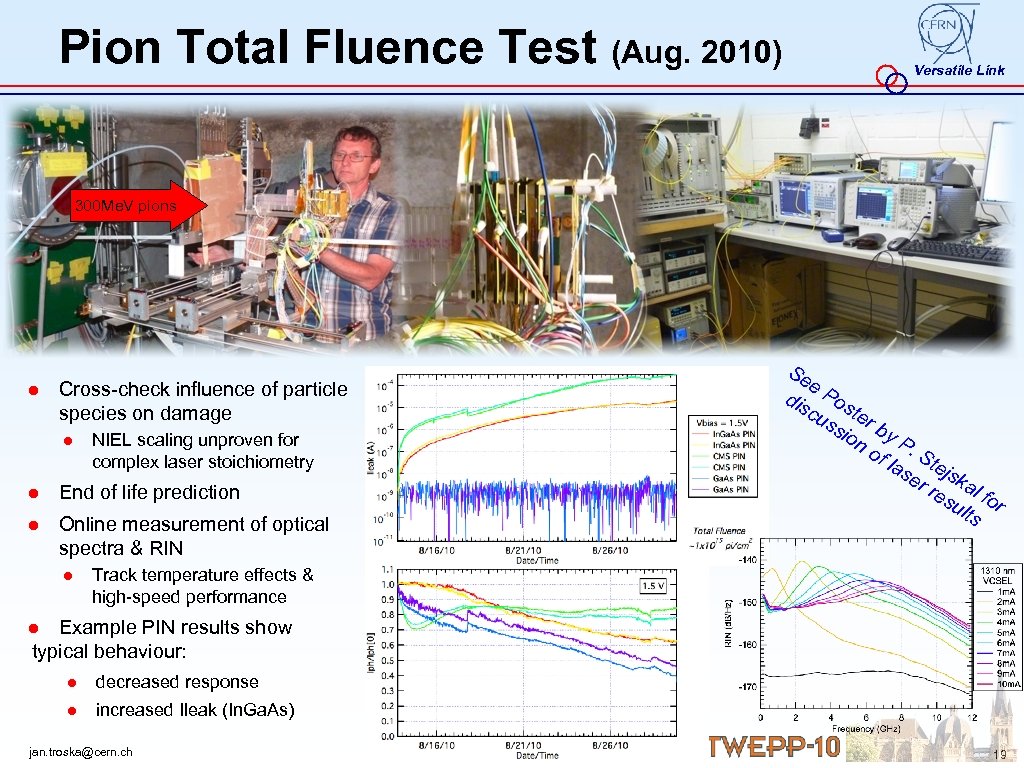 Pion Total Fluence Test (Aug. 2010) Versatile Link 300 Me. V pions Se e