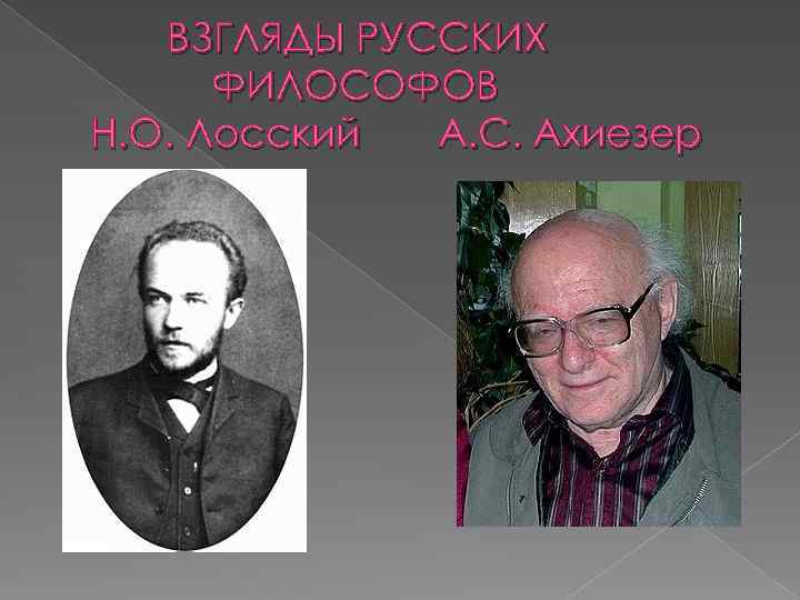 ВЗГЛЯДЫ РУССКИХ ФИЛОСОФОВ Н. О. Лосский А. С. Ахиезер 