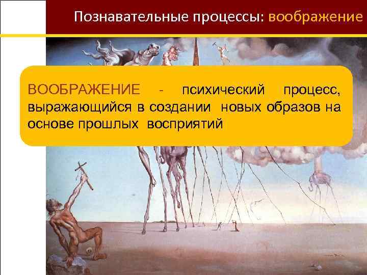 Познавательные процессы: воображение ВООБРАЖЕНИЕ - психический процесс, выражающийся в создании новых образов на основе