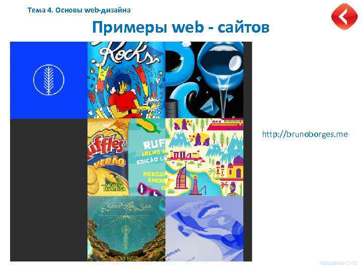 Тема 4. Основы web-дизайна Примеры web - сайтов http: //brunoborges. me Кущенко О. О.