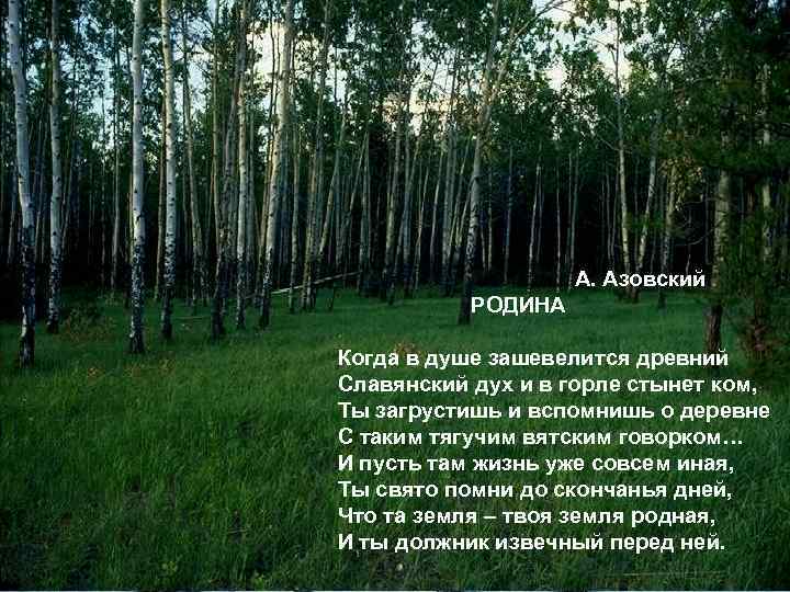 А. Азовский РОДИНА Когда в душе зашевелится древний Славянский дух и в горле стынет