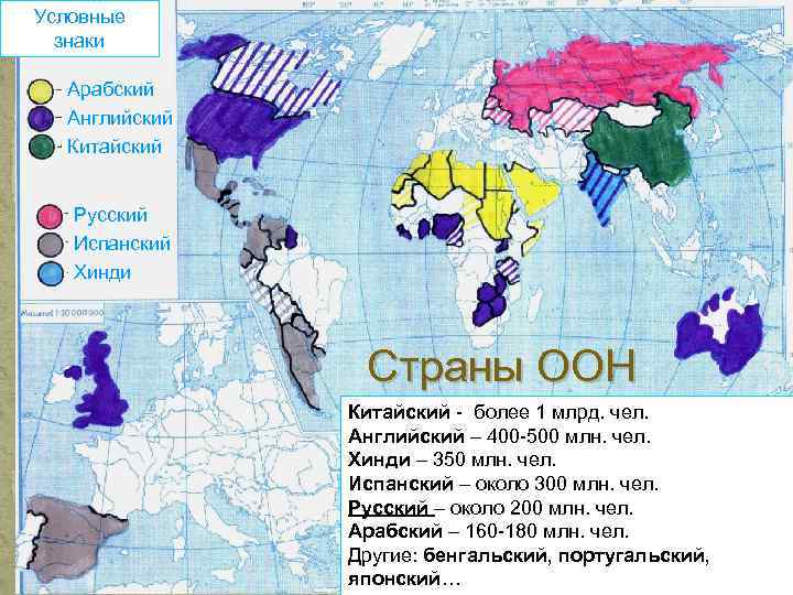 Условные знаки Арабский Английский Китайский Русский Испанский Хинди Страны ООН Китайский - более 1