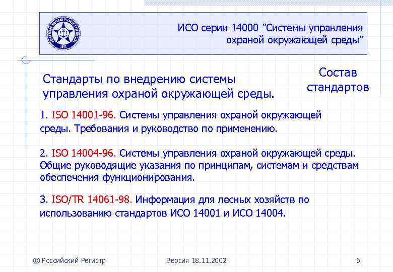 ИСО серии 14000 ”Системы управления охраной окружающей среды” Стандарты по внедрению системы управления охраной