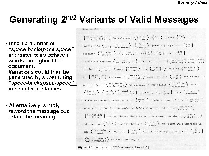 Birthday Attack Generating 2 m/2 Variants of Valid Messages • Insert a number of