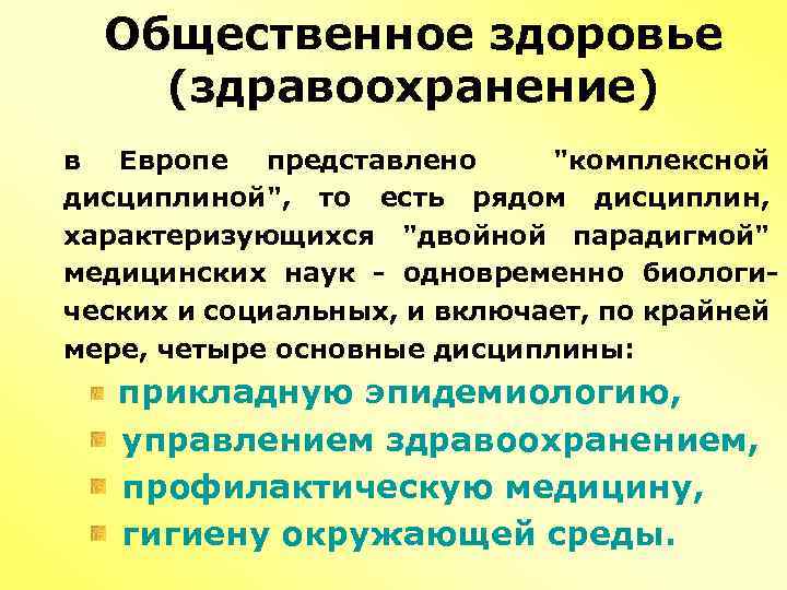 Общественное здоровье (здравоохранение) в Европе представлено 