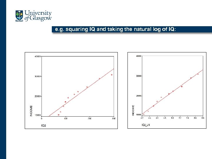 e. g. squaring IQ and taking the natural log of IQ: 