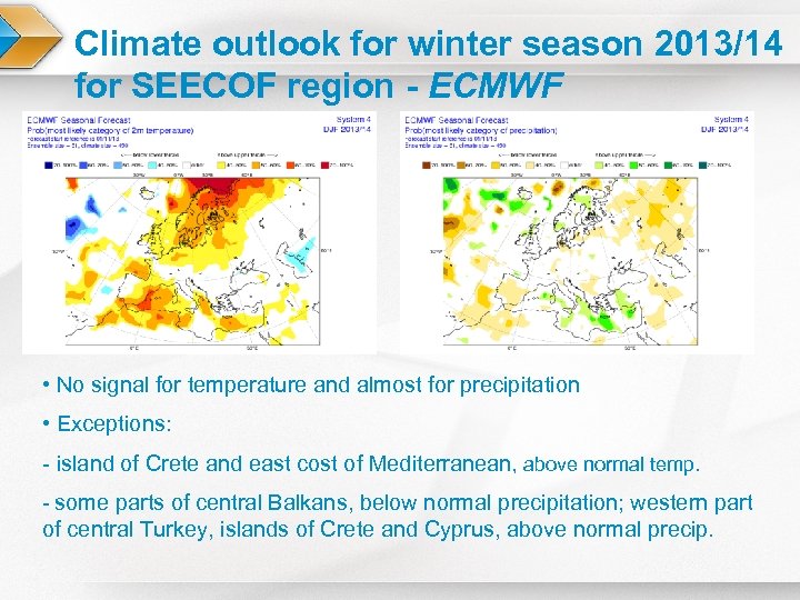 Climate outlook for winter season 2013/14 for SEECOF region - ECMWF • No signal