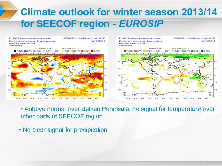 Climate outlook for winter season 2013/14 for SEECOF region - EUROSIP • Aabove normal