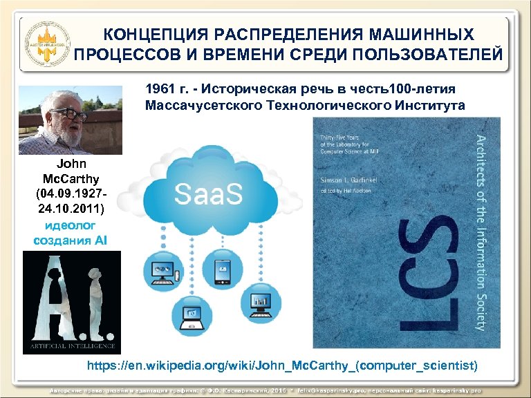 КОНЦЕПЦИЯ РАСПРЕДЕЛЕНИЯ МАШИННЫХ ПРОЦЕССОВ И ВРЕМЕНИ СРЕДИ ПОЛЬЗОВАТЕЛЕЙ 1961 г. - Историческая речь в