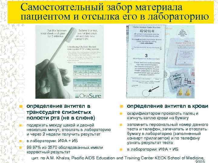 Самостоятельный забор материала пациентом и отсылка его в лабораторию определение антител в транссудате слизистых